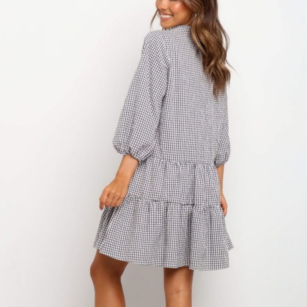 Petal & Pup Black and White Gingham Tiered Babydoll Dress